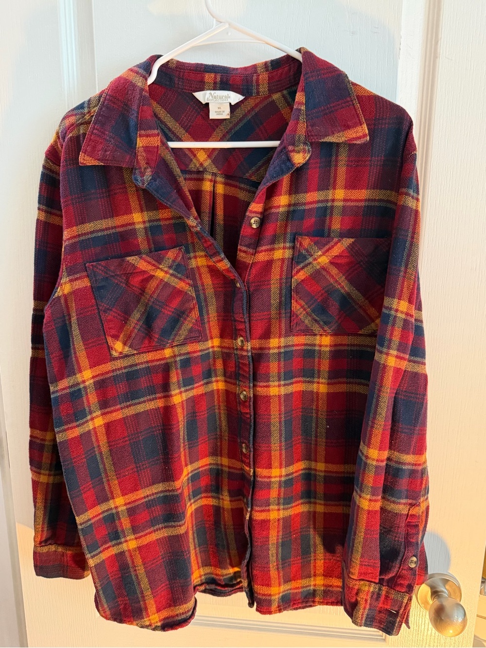 Natural Reflections Red, Navy & Yellow Plaid Button-Down Shirt